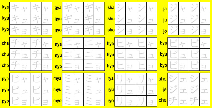 Katakana Practice Sheet (KYA through HIPPII)